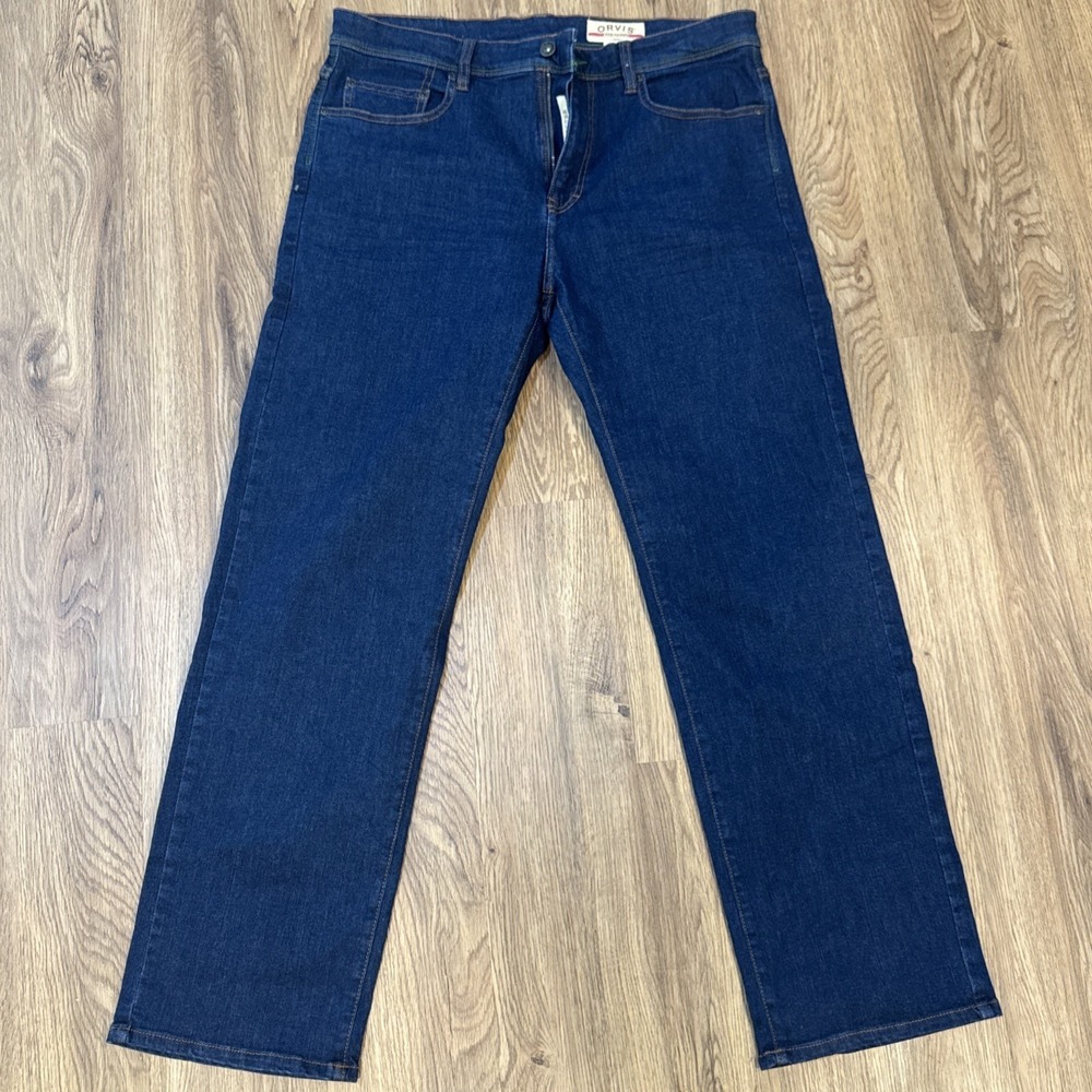 Orvis Men's 34x30 Dark Wash Jeans Straight Fit Stretch Denim 5 Pocket